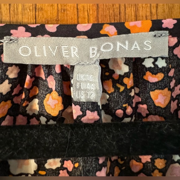Oliver Bonas Floral Print Broderie Black Cotton Blouse- Size 12 - Picture 4 of 6